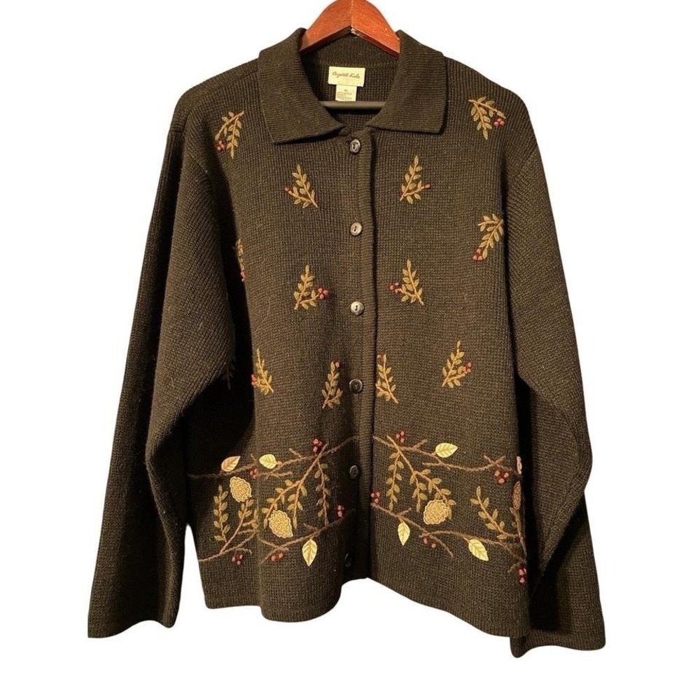 Crystal Kobe Vintage Sweater Womens XL Black Chunky Knit Acrylic Grandma Sweater